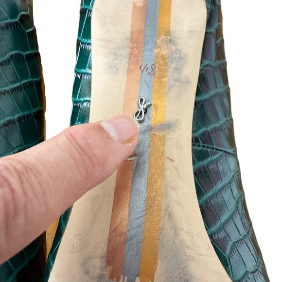 Sam Edelman Green Stiletto Pumps Sz 8.5 Crocodile Business Glam Sexy Party Shoes - Picture 7 of 13